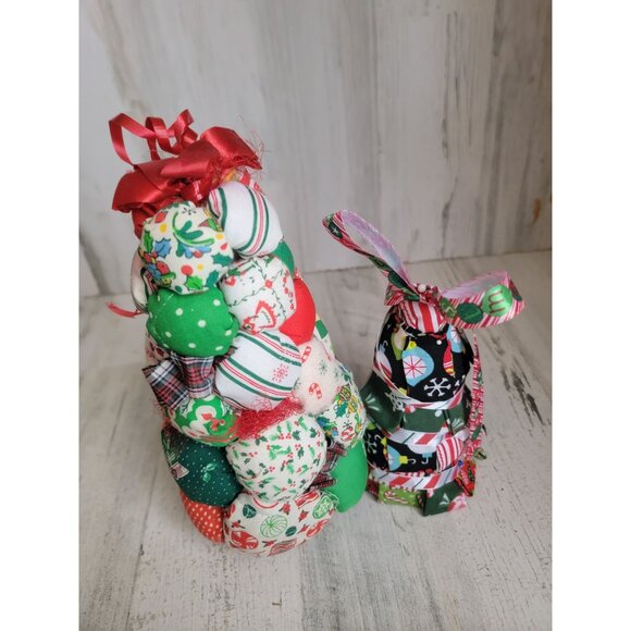 Tree Patchwork vintage fabric Xmas figure set decor - Picture 6 of 8